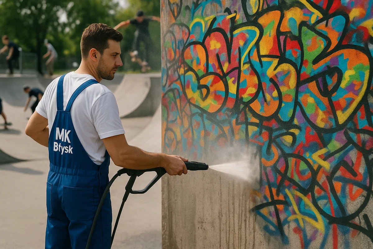 Czyszczenie graffiti ze ściany metodą ciśnieniową