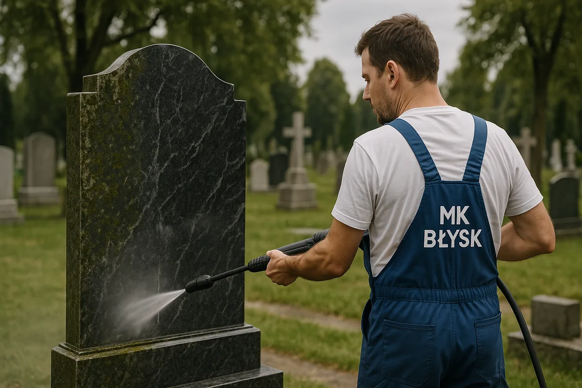 Czyszczenie pomnika nagrobnego z granitu