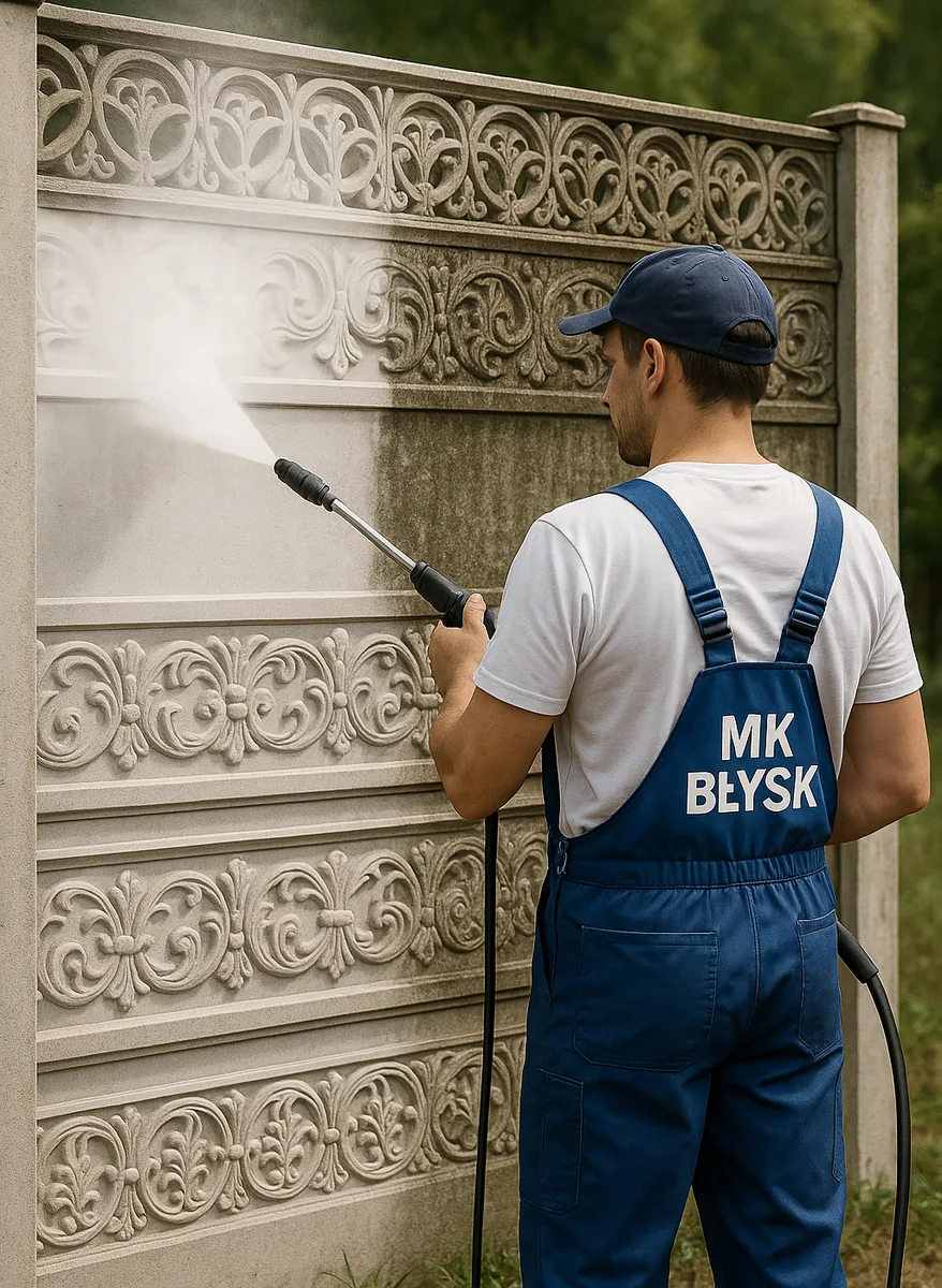 Mycie ogrodzenia betonowego myjką ciśnieniową