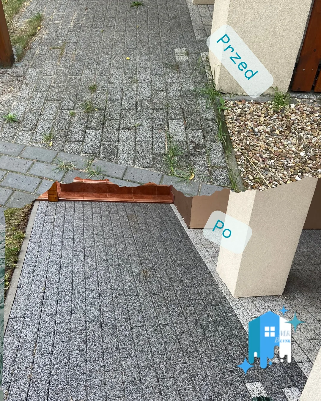 Czyszczenie kostki brukowej Warszawa – efekt przed i po