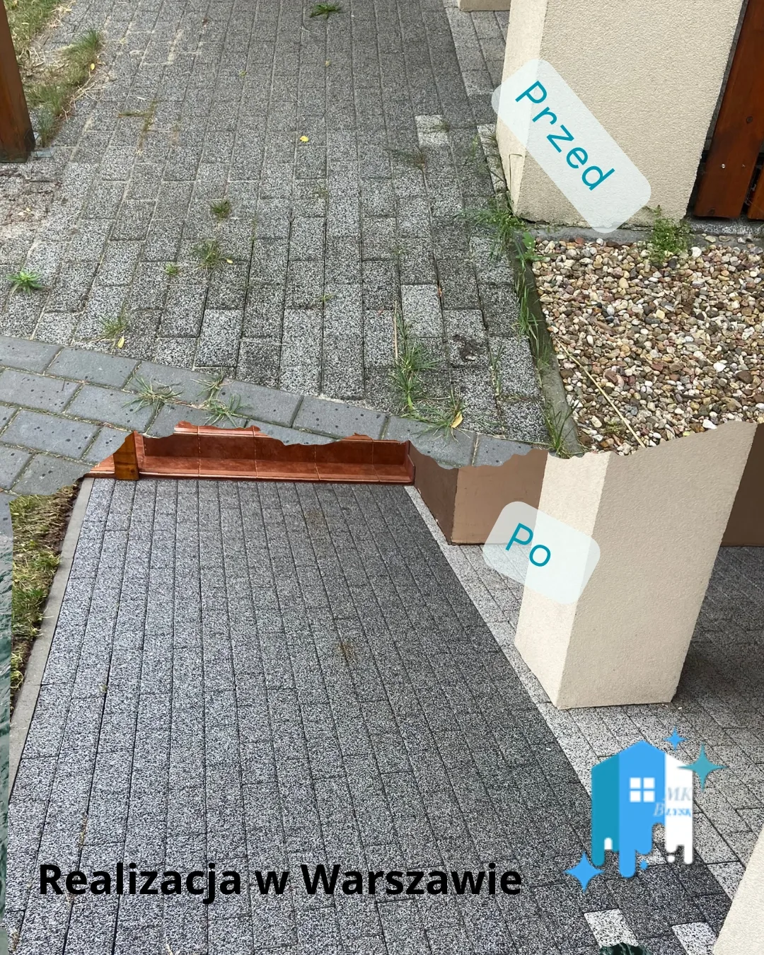 Mycie kostki brukowej Warszawa – zdjęcie przed i po