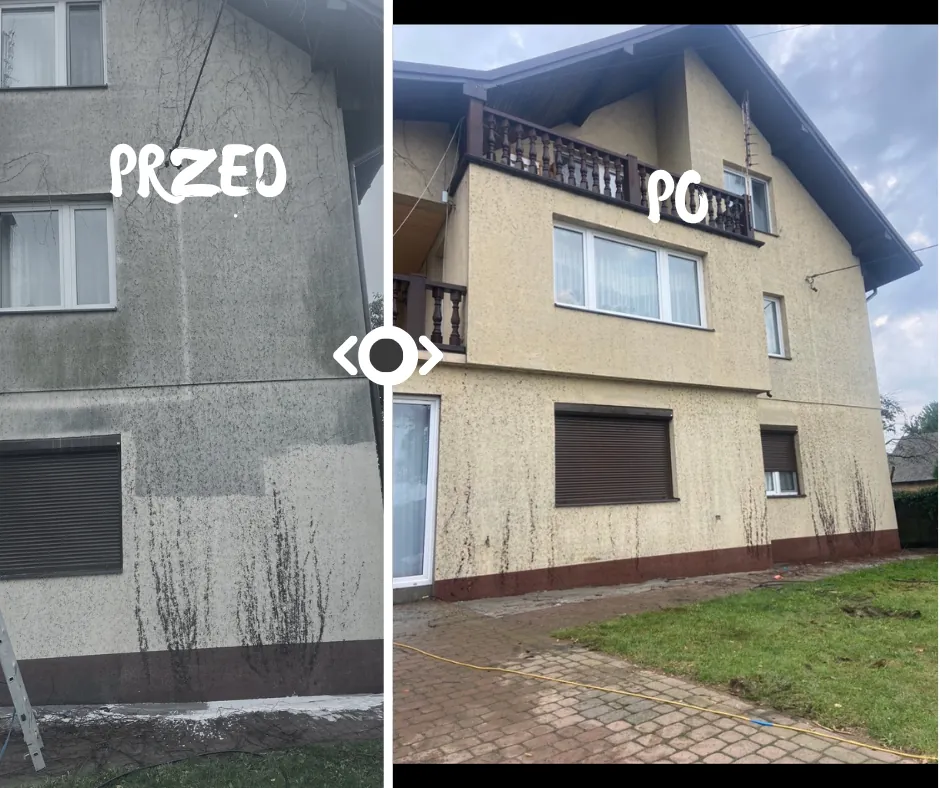 Mycie elewacji domu jednorodzinnego – przed i po